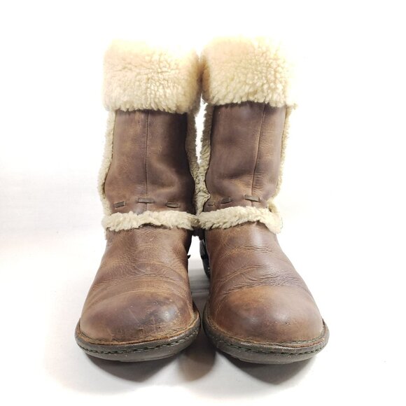 UGG Womens Shearling-Lined Leather Boots Size 9 Brown - Picture 6 of 9
